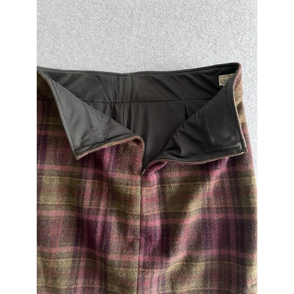 LL Bean Wool Plaid Skirt Women's 10 Purple Green Side Slit Zip Y2K Retro Vintage - Picture 7 of 12